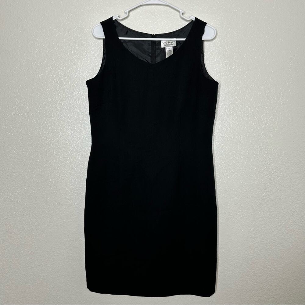 Vintage Villager Scoop Neck Black Sleeveless Dress 14 Petite